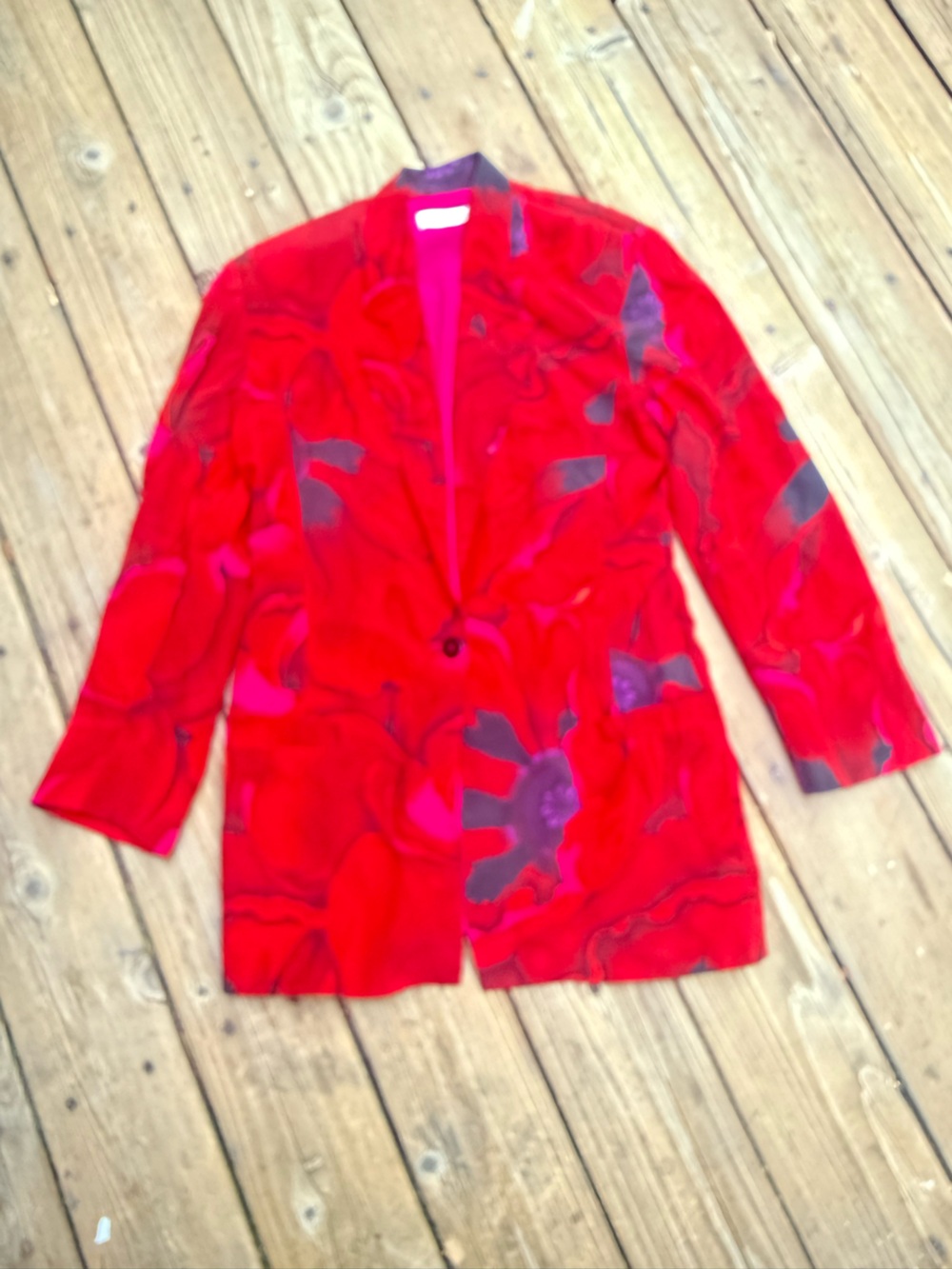 Ellen Tracy Red Floral Blazer 100% Silk